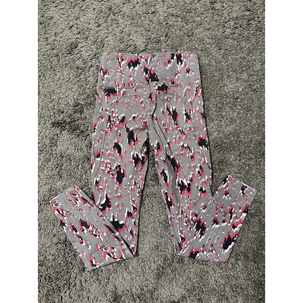 LULULEMON Patterned Fast & Free 7/8 Tight Athletic Leggings w Pockets Sz 4 Gray - Picture 5 of 7